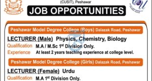 Peshawar Model Degree Colllege Jobs